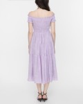 SIXDO Floral Off-Shoulder Midi Chiffon Dress